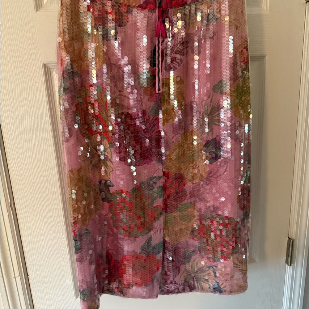 Pink Anthropologie Floral Sequin Pencil Skirt - Picture 4 of 4